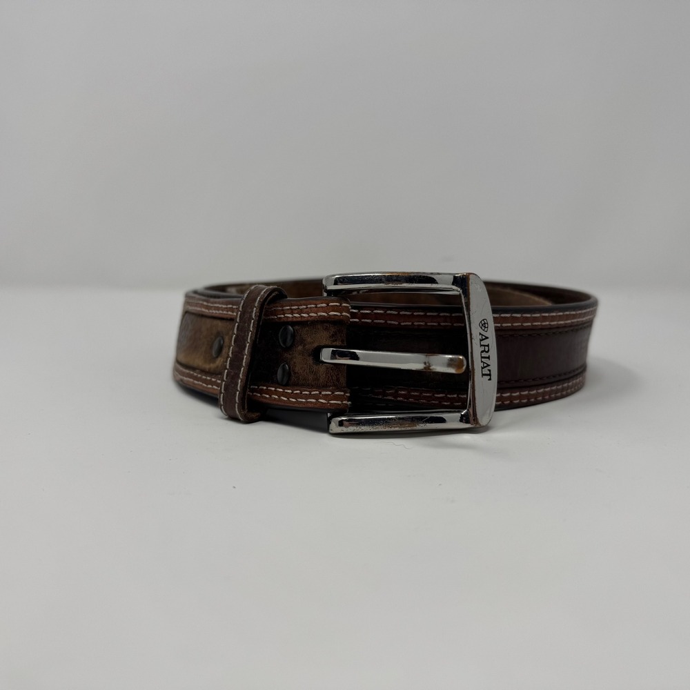 Ariat Men's Size 46 Brown Genuine Leather Belt Western Cowboy FLAWS‎ Workwear